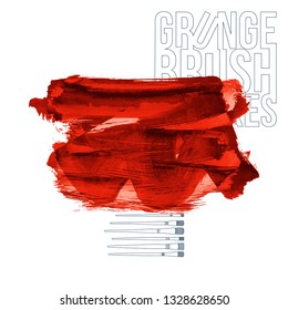 Red brush stroke and texture. Grunge vector abstract hand - painted element. Underline and border design.