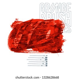 Red brush stroke and texture. Grunge vector abstract hand - painted element. Underline and border design.