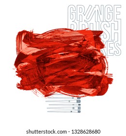 Red brush stroke and texture. Grunge vector abstract hand - painted element. Underline and border design.