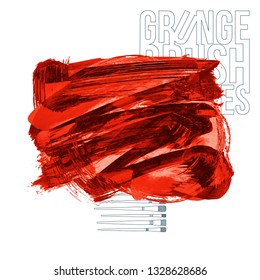 Red brush stroke and texture. Grunge vector abstract hand - painted element. Underline and border design.