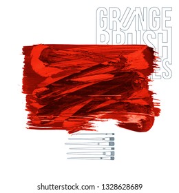 Red brush stroke and texture. Grunge vector abstract hand - painted element. Underline and border design.