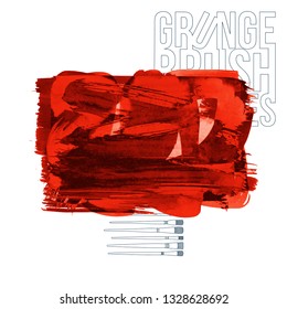 Red brush stroke and texture. Grunge vector abstract hand - painted element. Underline and border design.