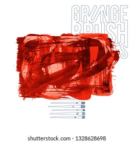 Red brush stroke and texture. Grunge vector abstract hand - painted element. Underline and border design.