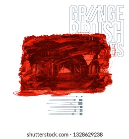 Red brush stroke and texture. Grunge vector abstract hand - painted element. Underline and border design.