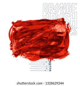 Red brush stroke and texture. Grunge vector abstract hand - painted element. Underline and border design.