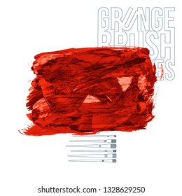 Red brush stroke and texture. Grunge vector abstract hand - painted element. Underline and border design.