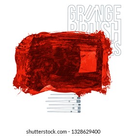 Red brush stroke and texture. Grunge vector abstract hand - painted element. Underline and border design.
