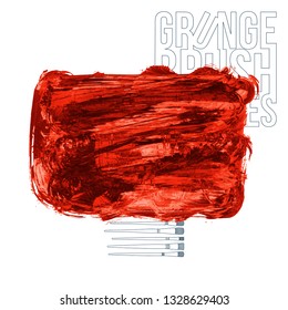 Red brush stroke and texture. Grunge vector abstract hand - painted element. Underline and border design.