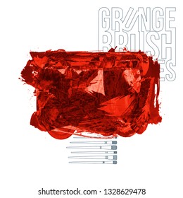Red brush stroke and texture. Grunge vector abstract hand - painted element. Underline and border design.