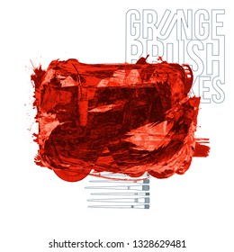 Red brush stroke and texture. Grunge vector abstract hand - painted element. Underline and border design.