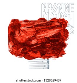Red brush stroke and texture. Grunge vector abstract hand - painted element. Underline and border design.