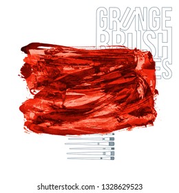 Red brush stroke and texture. Grunge vector abstract hand - painted element. Underline and border design.