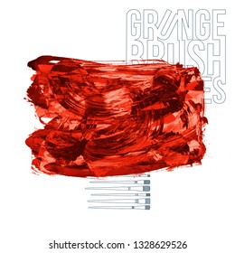 Red brush stroke and texture. Grunge vector abstract hand - painted element. Underline and border design.