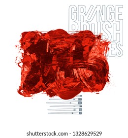 Red brush stroke and texture. Grunge vector abstract hand - painted element. Underline and border design.
