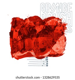 Red brush stroke and texture. Grunge vector abstract hand - painted element. Underline and border design.