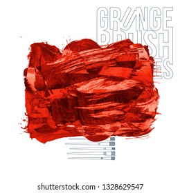 Red brush stroke and texture. Grunge vector abstract hand - painted element. Underline and border design.