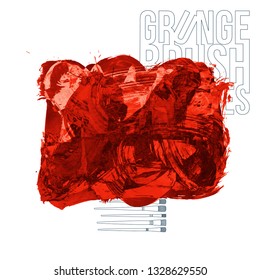 Red brush stroke and texture. Grunge vector abstract hand - painted element. Underline and border design.