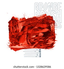 Red brush stroke and texture. Grunge vector abstract hand - painted element. Underline and border design.