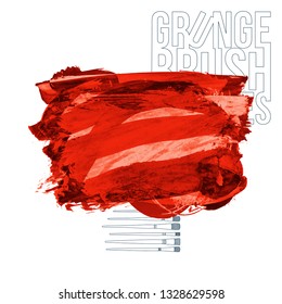 Red brush stroke and texture. Grunge vector abstract hand - painted element. Underline and border design.