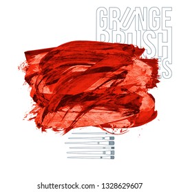 Red brush stroke and texture. Grunge vector abstract hand - painted element. Underline and border design.