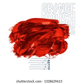 Red brush stroke and texture. Grunge vector abstract hand - painted element. Underline and border design.