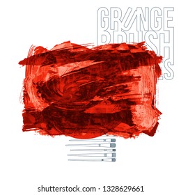 Red brush stroke and texture. Grunge vector abstract hand - painted element. Underline and border design.