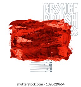 Red brush stroke and texture. Grunge vector abstract hand - painted element. Underline and border design.