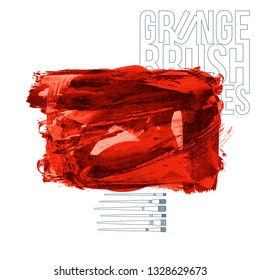 Red brush stroke and texture. Grunge vector abstract hand - painted element. Underline and border design.