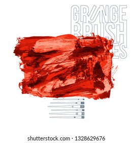 Red brush stroke and texture. Grunge vector abstract hand - painted element. Underline and border design.