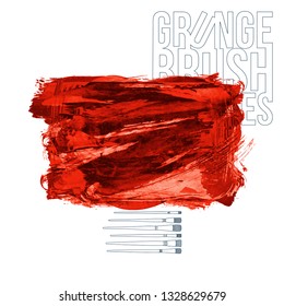 Red brush stroke and texture. Grunge vector abstract hand - painted element. Underline and border design.