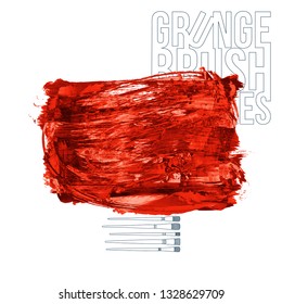 Red brush stroke and texture. Grunge vector abstract hand - painted element. Underline and border design.