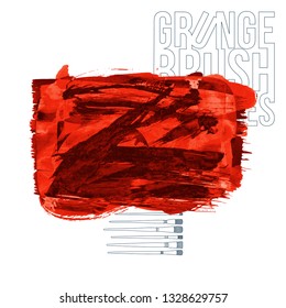 Red brush stroke and texture. Grunge vector abstract hand - painted element. Underline and border design.