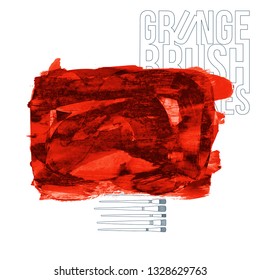 Red brush stroke and texture. Grunge vector abstract hand - painted element. Underline and border design.