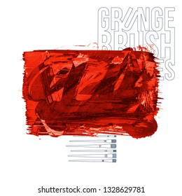 Red brush stroke and texture. Grunge vector abstract hand - painted element. Underline and border design.