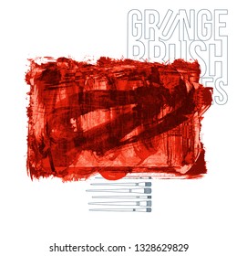 Red brush stroke and texture. Grunge vector abstract hand - painted element. Underline and border design.