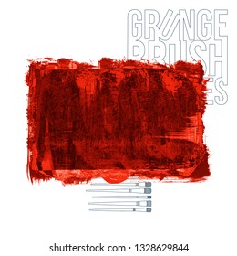 Red brush stroke and texture. Grunge vector abstract hand - painted element. Underline and border design.