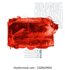 Red brush stroke and texture. Grunge vector abstract hand - painted element. Underline and border design.
