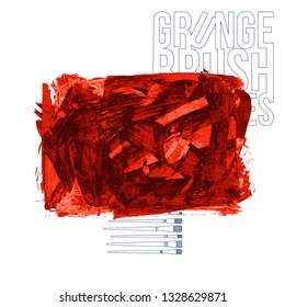 Red brush stroke and texture. Grunge vector abstract hand - painted element. Underline and border design.