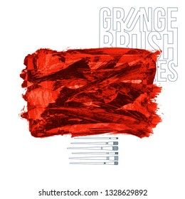 Red brush stroke and texture. Grunge vector abstract hand - painted element. Underline and border design.