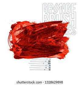 Red brush stroke and texture. Grunge vector abstract hand - painted element. Underline and border design.