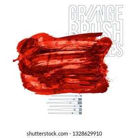 Red brush stroke and texture. Grunge vector abstract hand - painted element. Underline and border design.