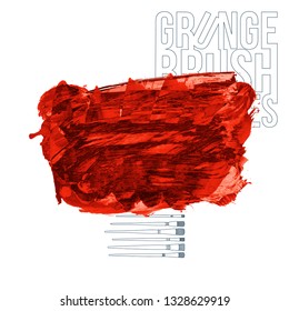 Red brush stroke and texture. Grunge vector abstract hand - painted element. Underline and border design.