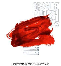 Red brush stroke and texture. Grunge vector abstract hand - painted element. Underline and border design.