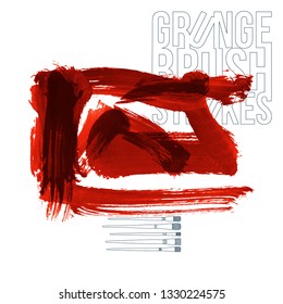 Red brush stroke and texture. Grunge vector abstract hand - painted element. Underline and border design.