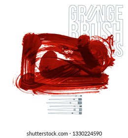 Red brush stroke and texture. Grunge vector abstract hand - painted element. Underline and border design.