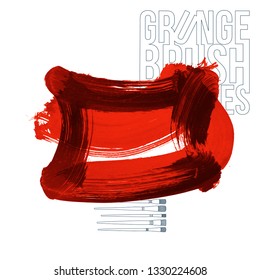 Red brush stroke and texture. Grunge vector abstract hand - painted element. Underline and border design.