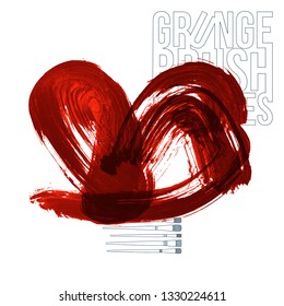 Red brush stroke and texture. Grunge vector abstract hand - painted element. Underline and border design.
