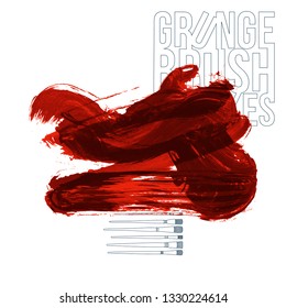 Red brush stroke and texture. Grunge vector abstract hand - painted element. Underline and border design.