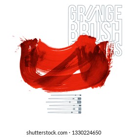 Red brush stroke and texture. Grunge vector abstract hand - painted element. Underline and border design.