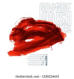 Red brush stroke and texture. Grunge vector abstract hand - painted element. Underline and border design.